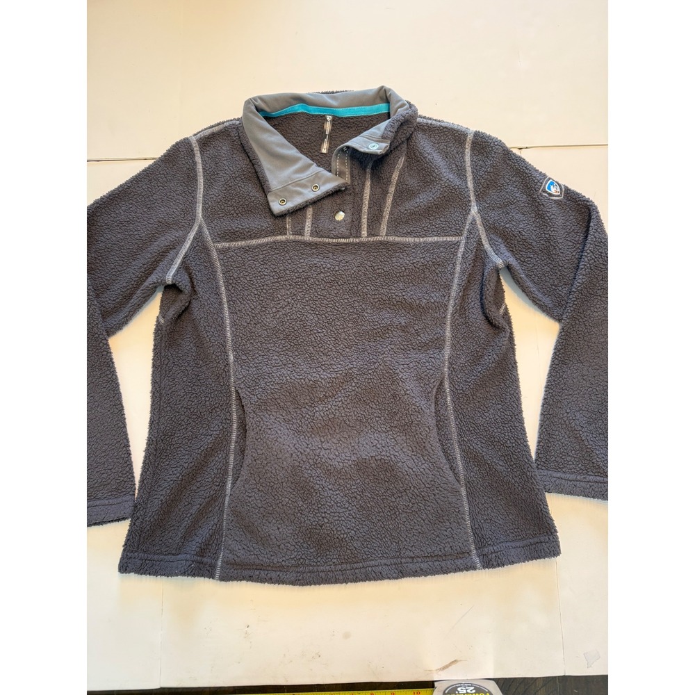 Kuhl Flight Pullover Fleece Jacket Gray Snap Neck Thumbholes 4366 Womens Medium